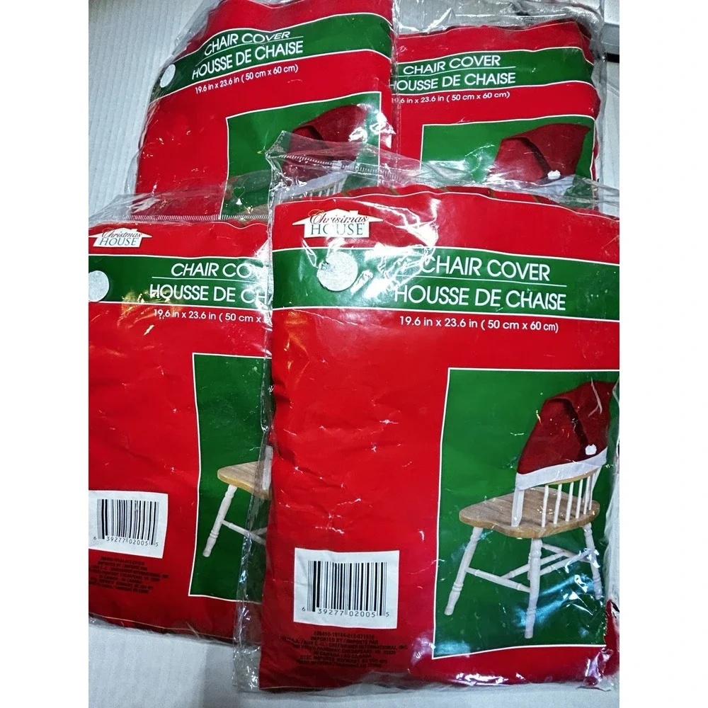 Christmas House Stretch Chair Cover Red/White Santa Hat 19.6x23.6 in
